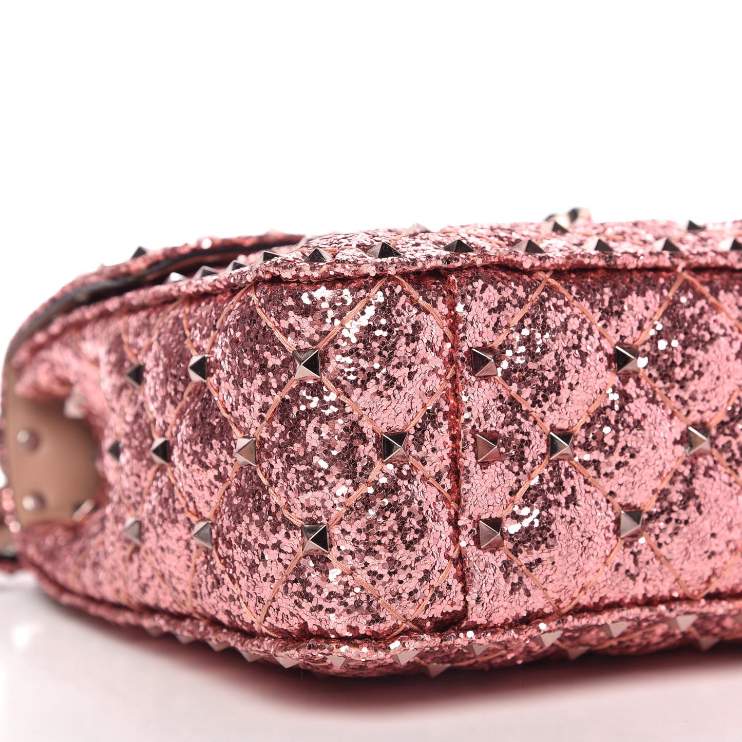 Glitter Medium Rockstud Spike Shoulder Bag Antique Pink
