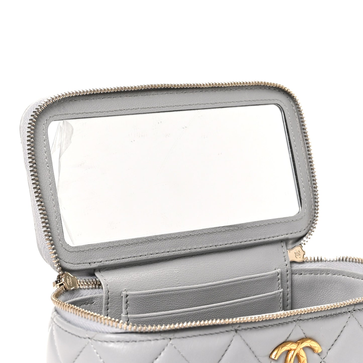 Lambskin Quilted Small Pillow Crush Vanity Case With Chain  Grey
