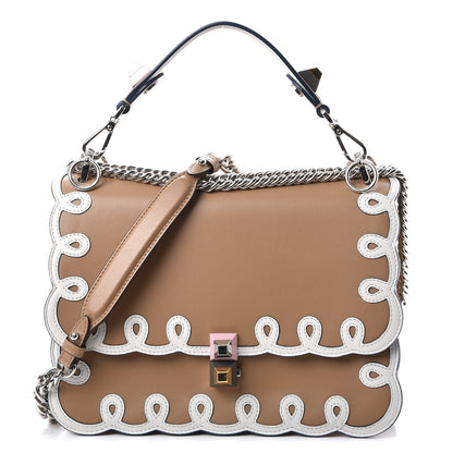 Fendi Vitello Liberty Dolce Scalloped Studded Scrollwork Kan I Shoulder Bag Cuoio White 1 of 7