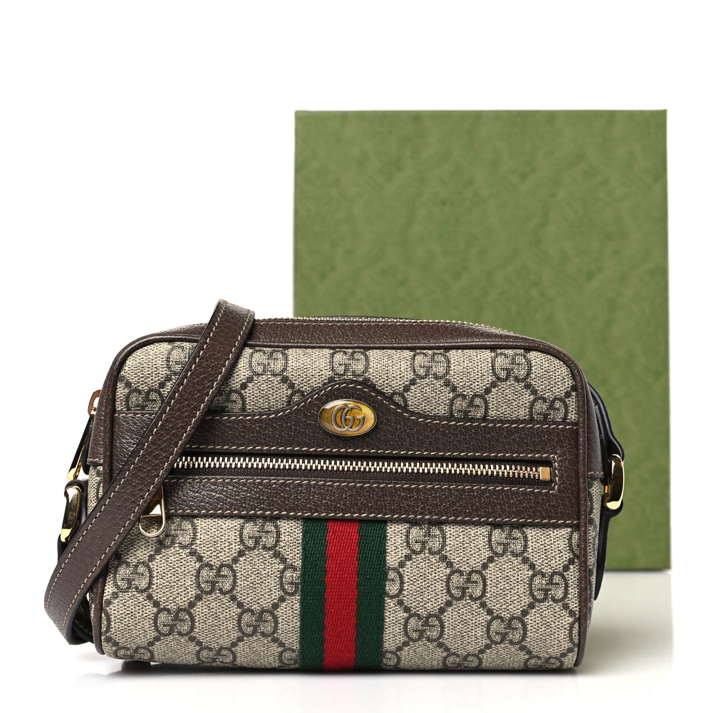 GG Supreme Monogram Web Mini Ophidia Shoulder Bag Brown