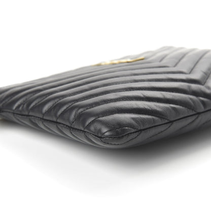 Saint Laurent Calfskin Matelasse Chevron Monogram A5 Wristlet Black 6 of 9