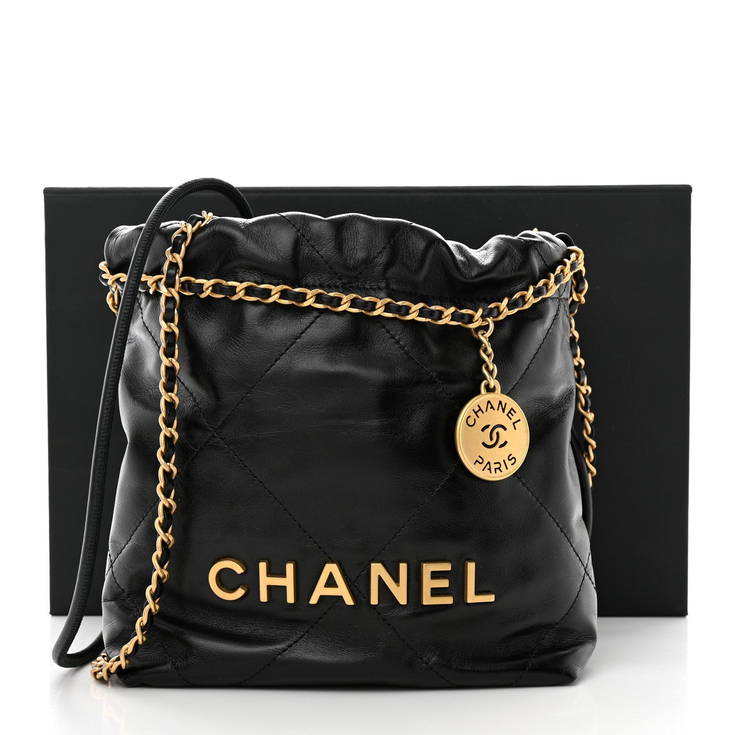 Shiny Calfskin Quilted Mini Chanel 22 Black