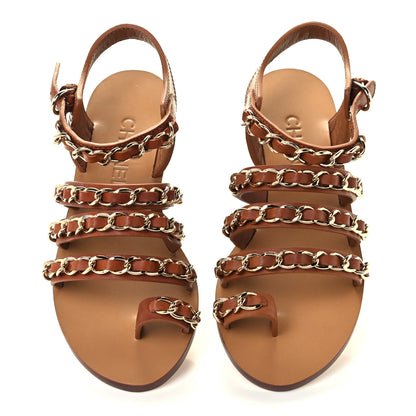 Chanel Calfskin Chain CC Flat Sandals 36 Beige 5 of 10