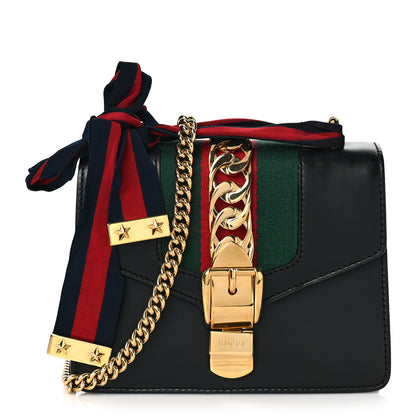 Gucci Calfskin Mini Sylvie Chain Shoulder Bag Black 1 of 11