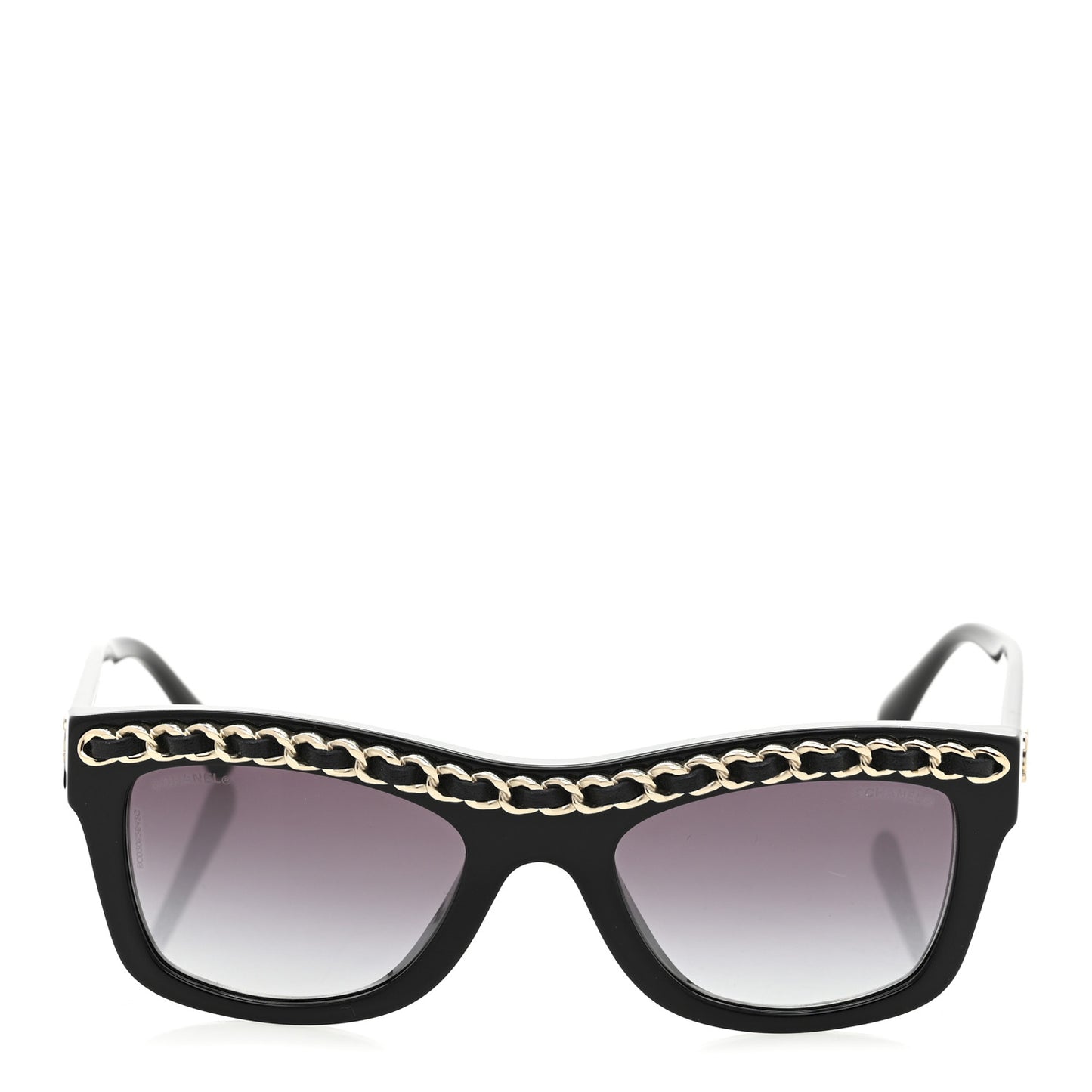 Acetate Calfskin Chain Rectangle Sunglasses 71626A Black