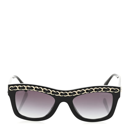 Chanel Acetate Calfskin Chain Rectangle Sunglasses 71626A Black 2 of 8