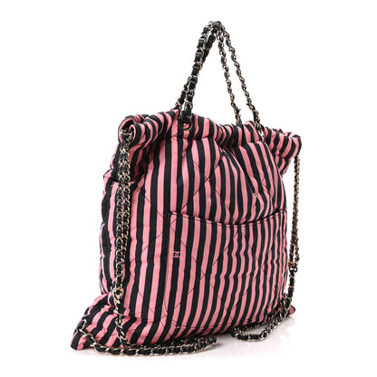 Chanel Nylon Striped Quilted Coco Beach Backpack Black Coral 2 of 9