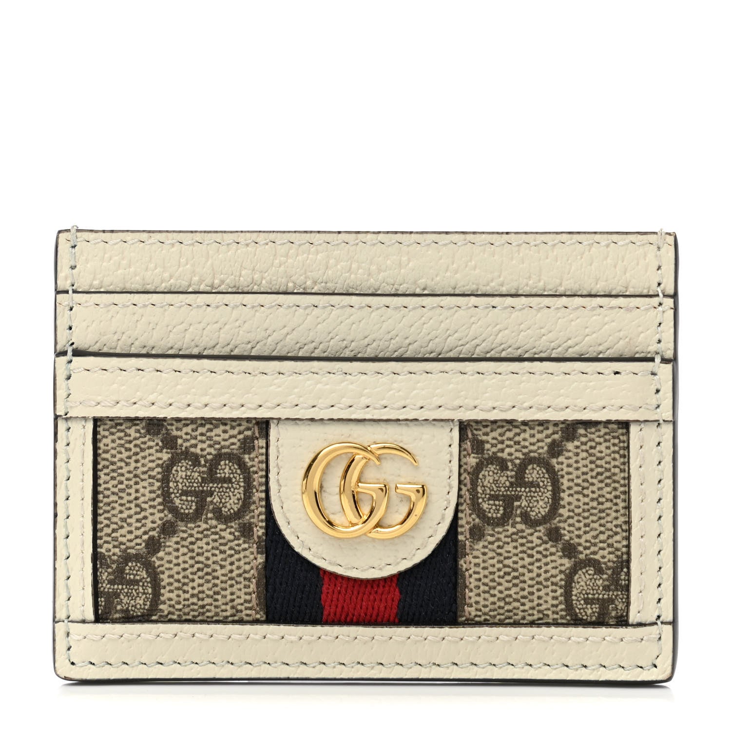 Gucci GG Supreme Monogram Textured Calfskin Web Ophidia Card Holder Beige Ebony Mystic White 1 of 7