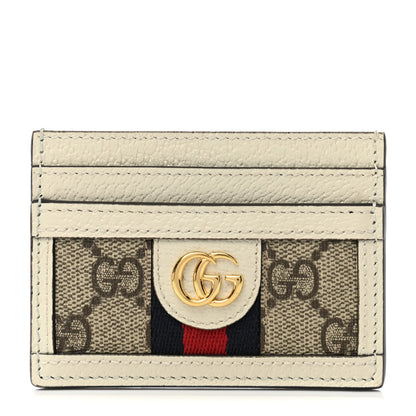 Gucci GG Supreme Monogram Textured Calfskin Web Ophidia Card Holder Beige Ebony Mystic White 1 of 7