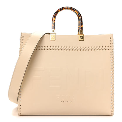 Fendi Vitello King Ceylon Plexiglass Woven Logo Debossed Medium Fendi Sunshine Shopper Tote White Ice 1 of 9