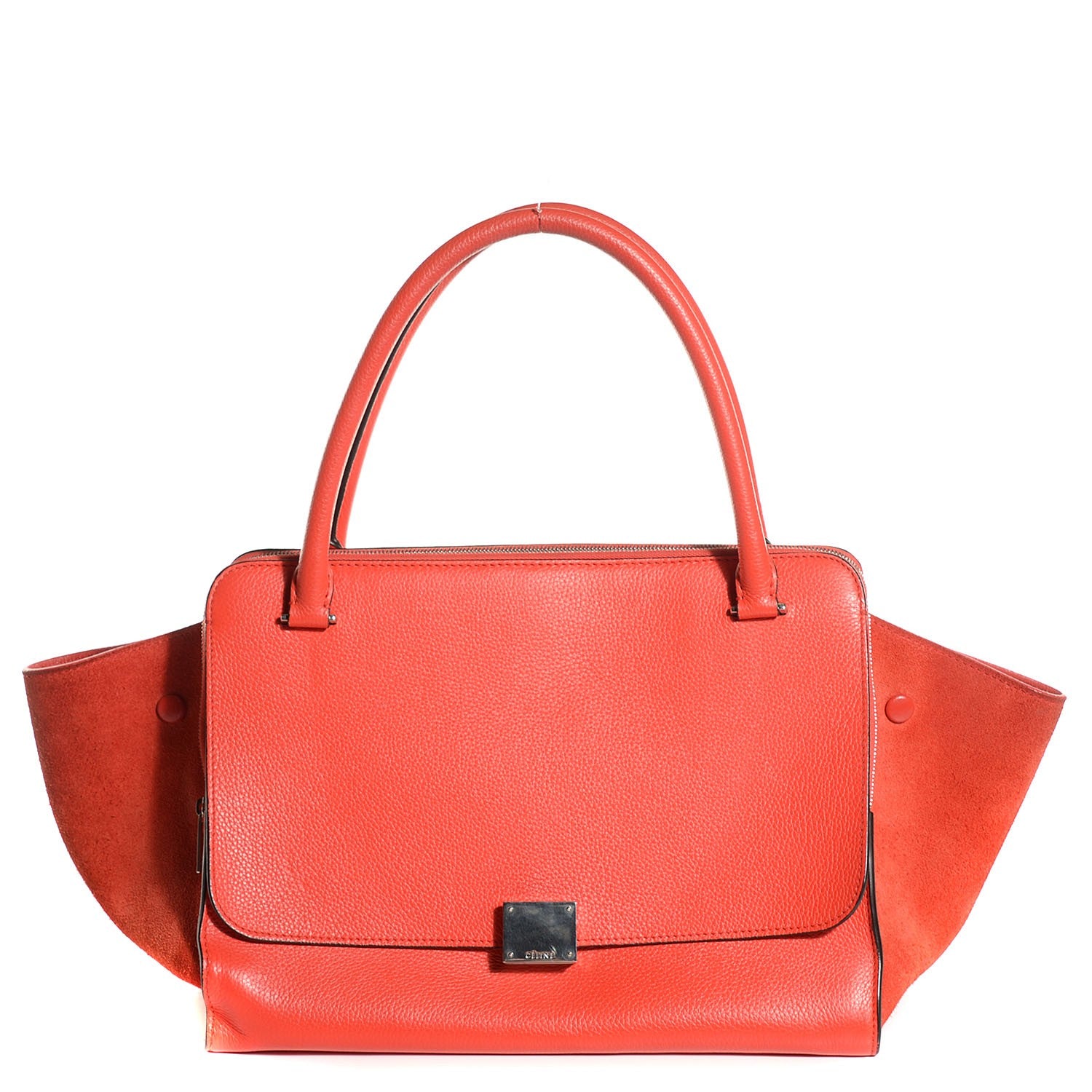 Celine Drummed Calfskin Suede Double Zip Trapeze Vermillion 11 of 19