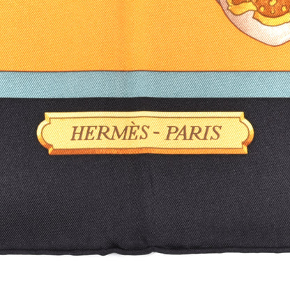 Hermes Silk Harnais De Cour Scarf 90 Black Orange Rouge 3 of 6