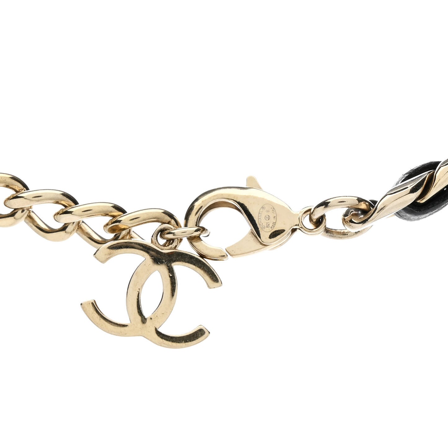 Metal Lambskin CC Square Choker Gold Black White