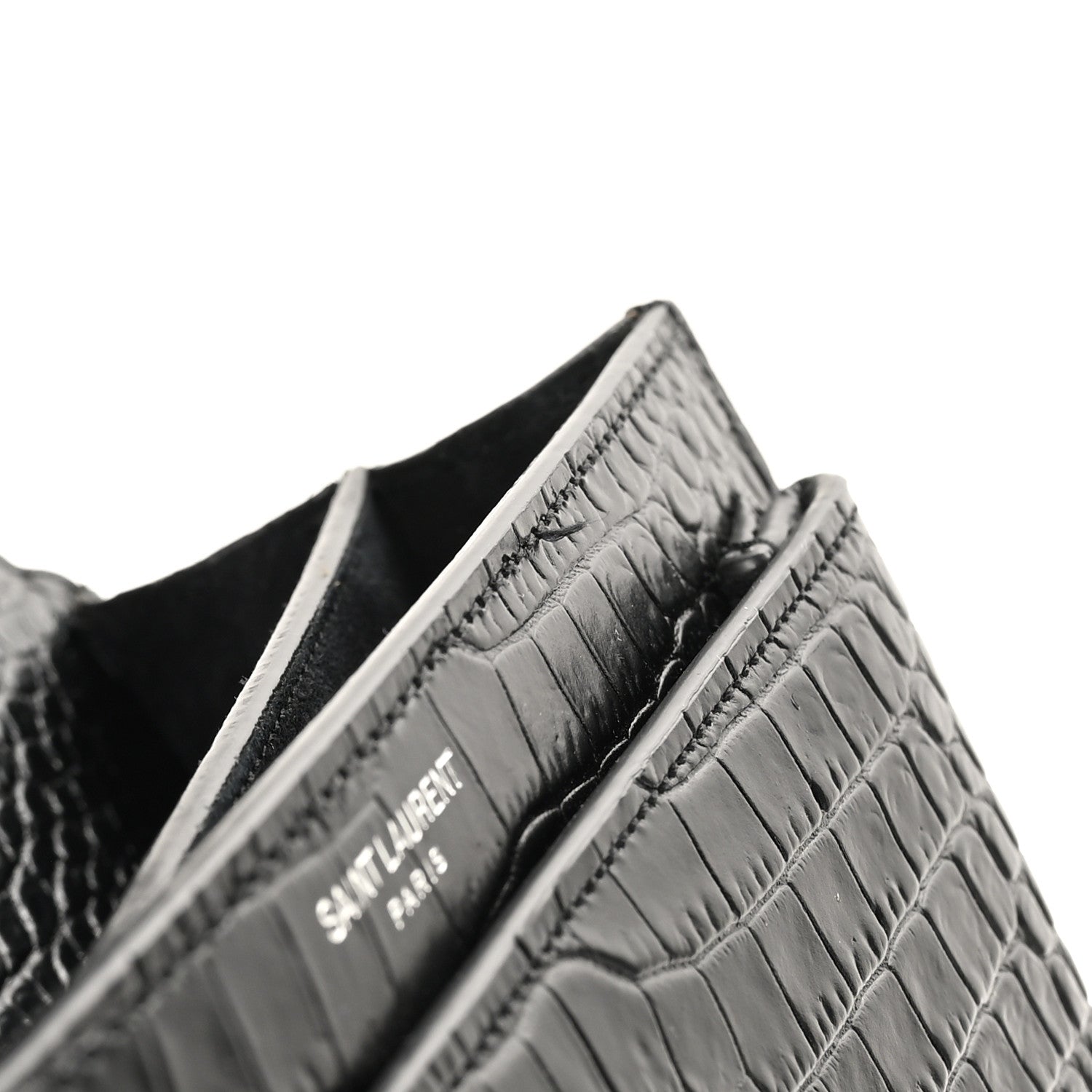Saint Laurent Calfskin Crocodile Embossed Medium Monogram Sunset Black 10 of 10
