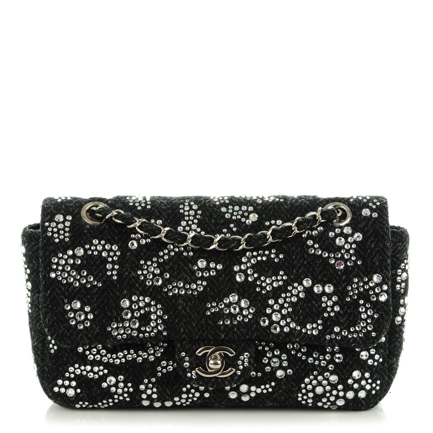 Chanel Tweed Medium Rhinestone Embellished Single Flap Black 1 of 8