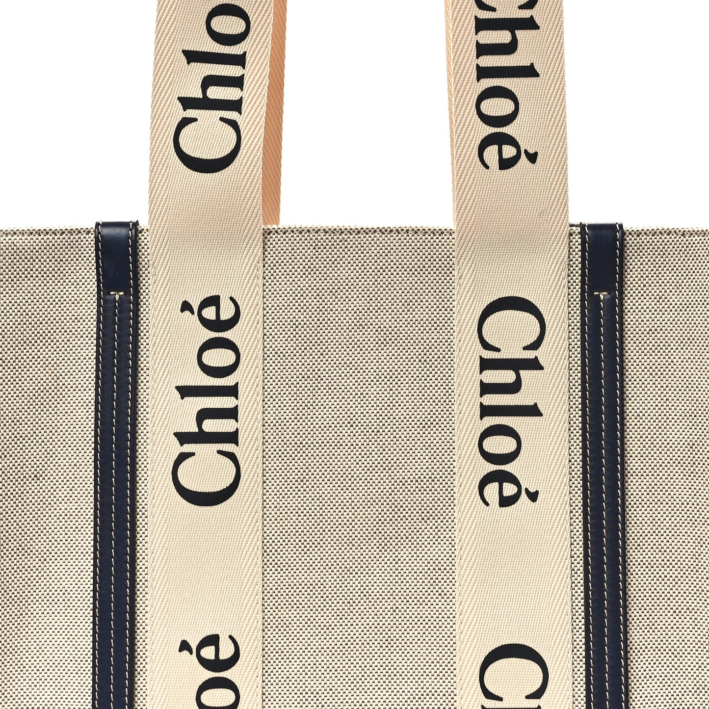 Linen Calfskin Medium Woody Ribbon Tote White Blue