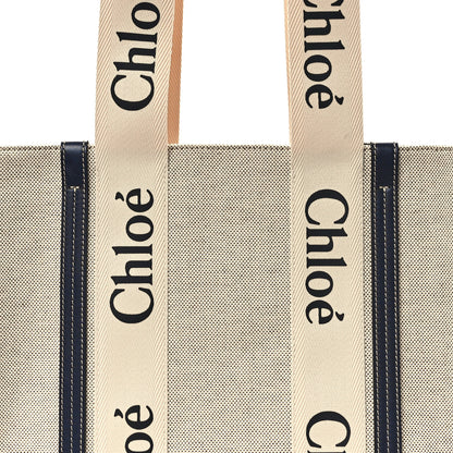Chloe Linen Calfskin Medium Woody Ribbon Tote White Blue 8 of 11
