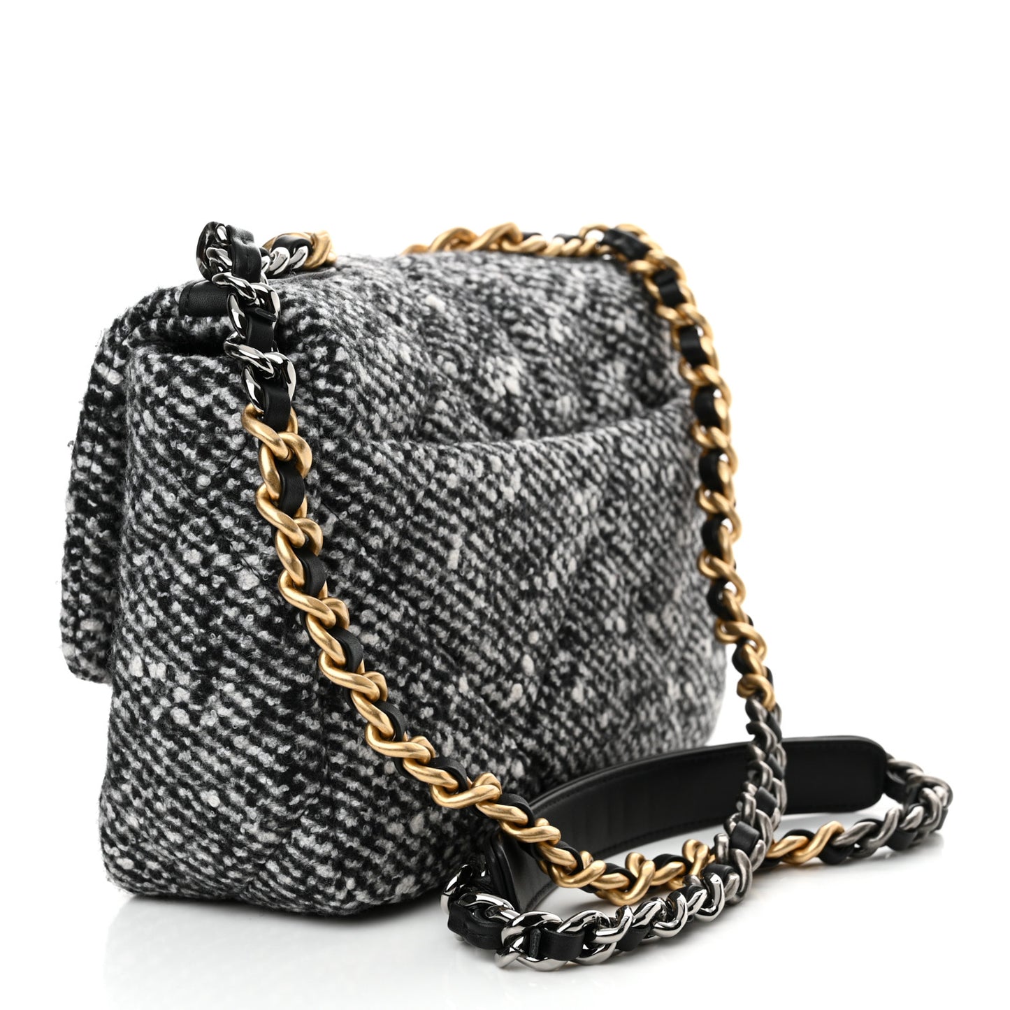 Tweed Quilted Medium Chanel 19 Flap Black White