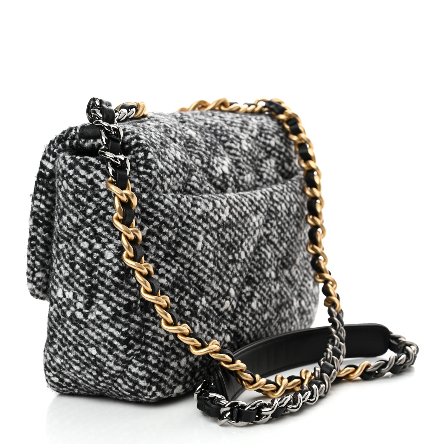 Chanel Tweed Quilted Medium Chanel 19 Flap Black White 3 of 13