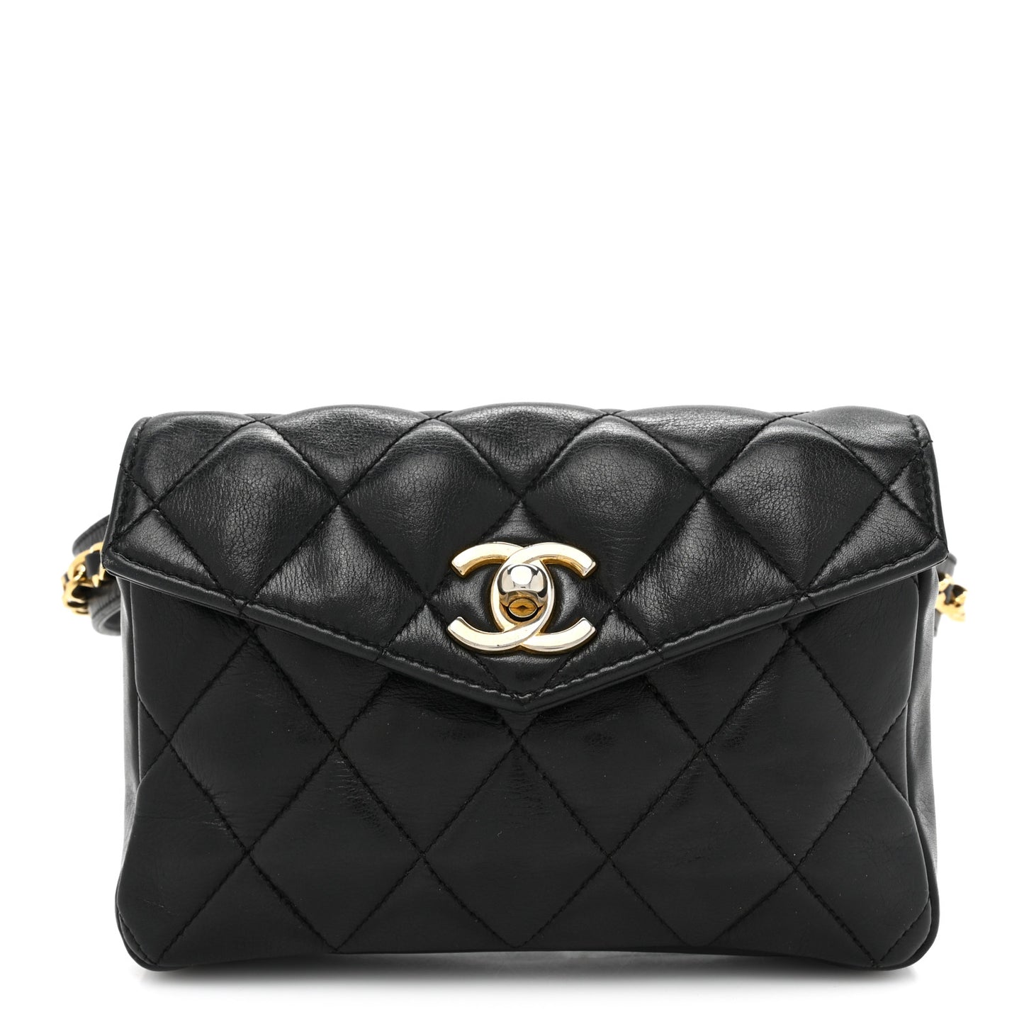 Lambskin Quilted Flap Waist Belt Bag 75 30 Black