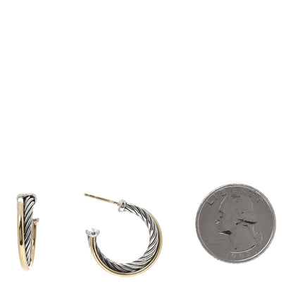 David Yurman Sterling Silver 18K Yellow Gold 23mm Crossover Cable Hoop Earrings 2 of 5