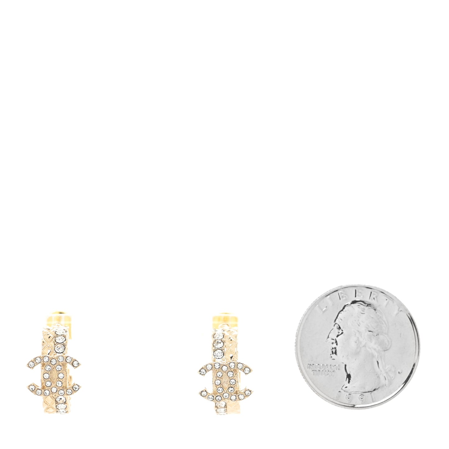 Metal Crystal Quilted CC Hoop Earrings Gold