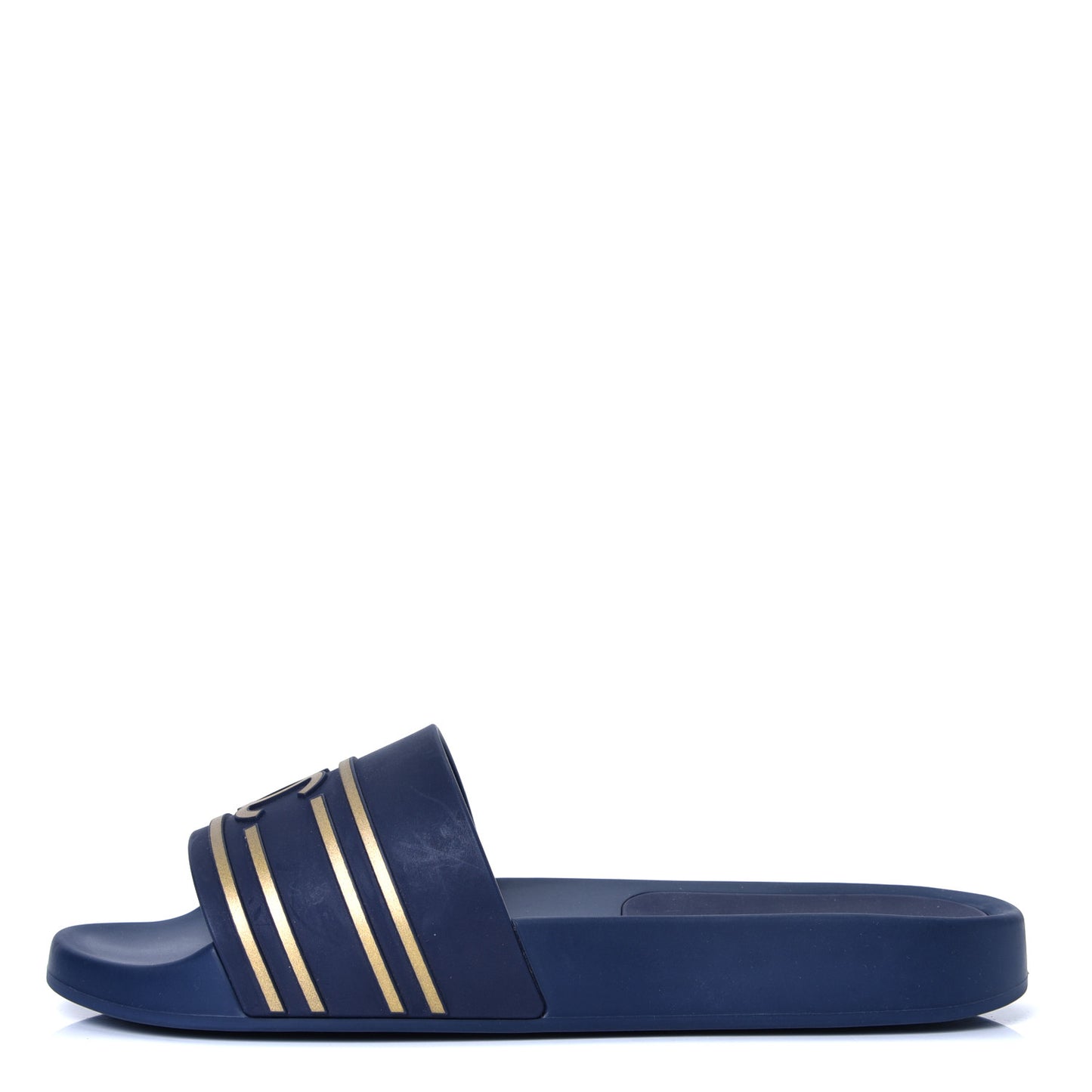 Rubber CC Flat Slide Sandals 39 Navy Gold
