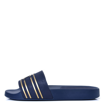 Chanel Rubber CC Flat Slide Sandals 39 Navy Gold 1 of 4