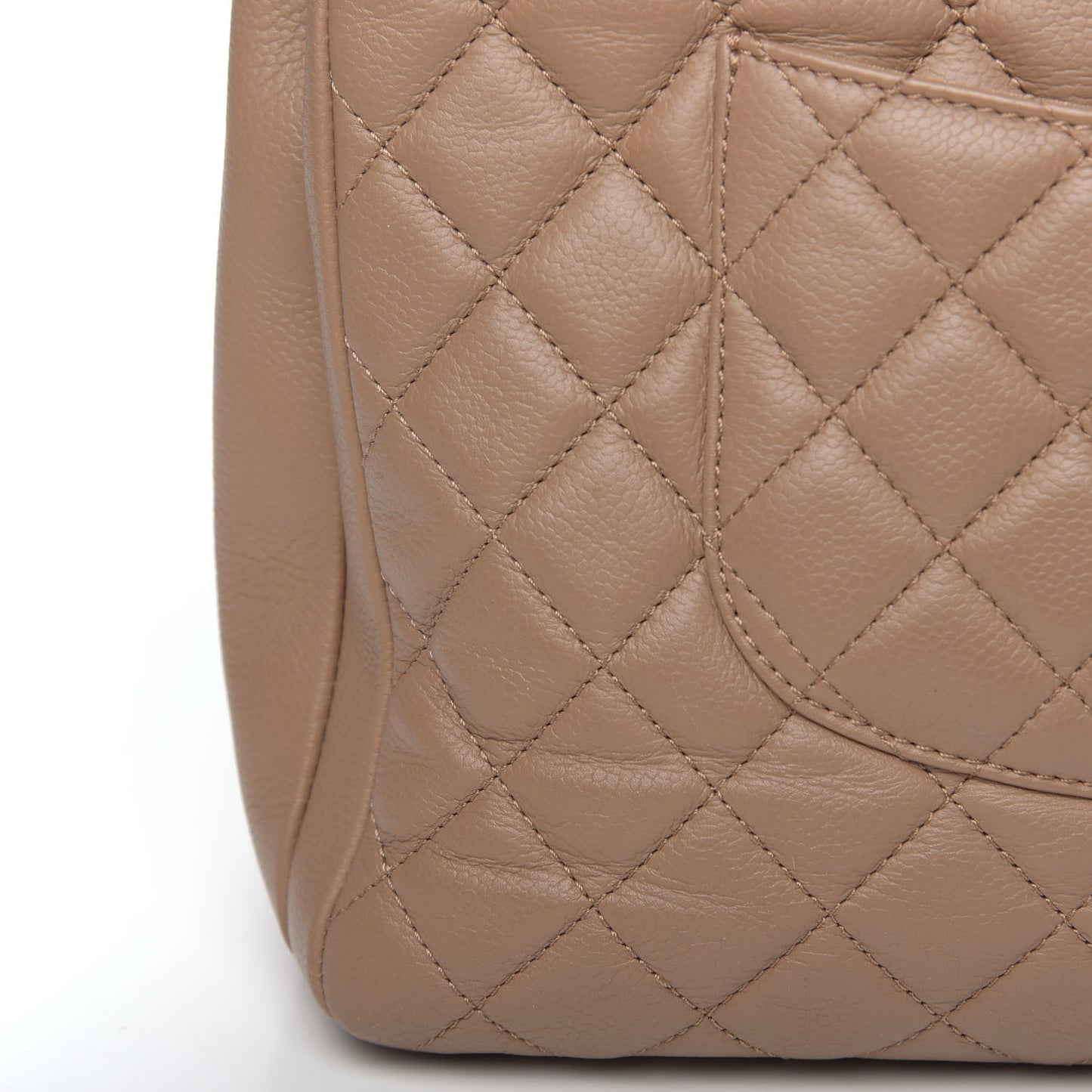 Grained Calfskin Quilted Large Zipped Shopping Tote Taupe