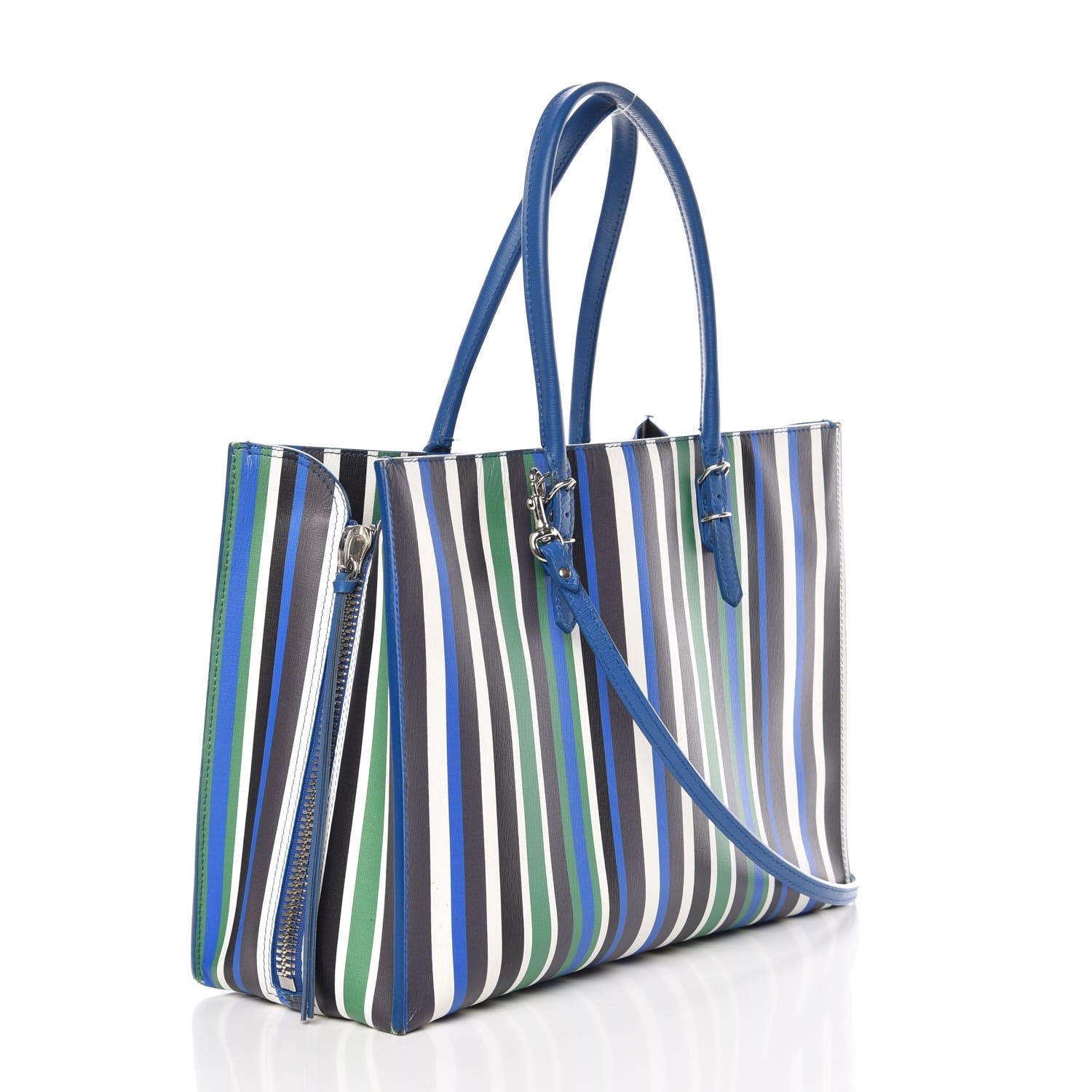 Balenciaga Veau Striped Papier B4 Zip Around Tote Variante Blue 3 of 19