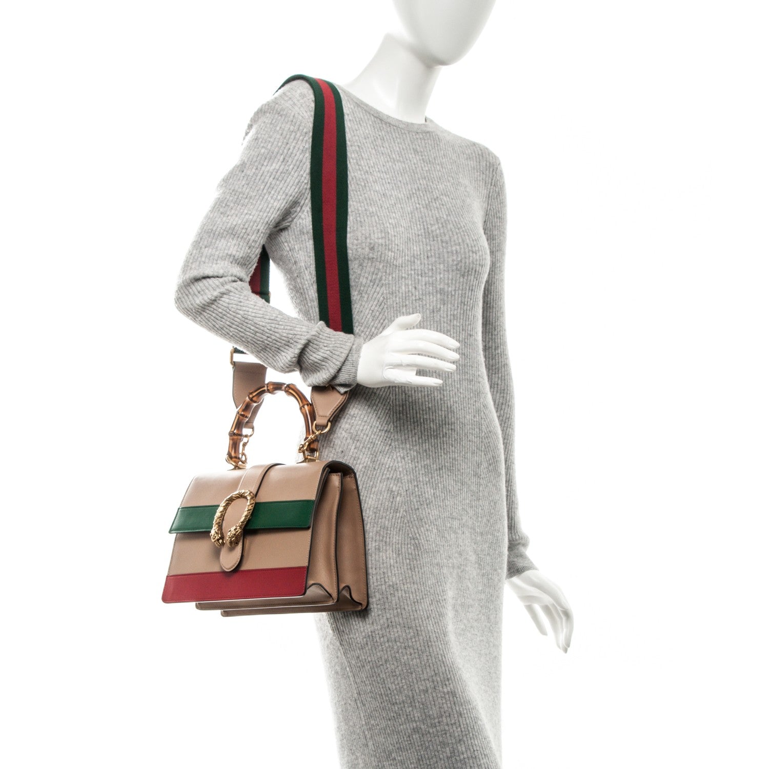 Gucci Calfskin Bamboo Web Medium Dionysus Top Handle Bag Camelia Bright Evergreen Hibiscus Red 2 of 7