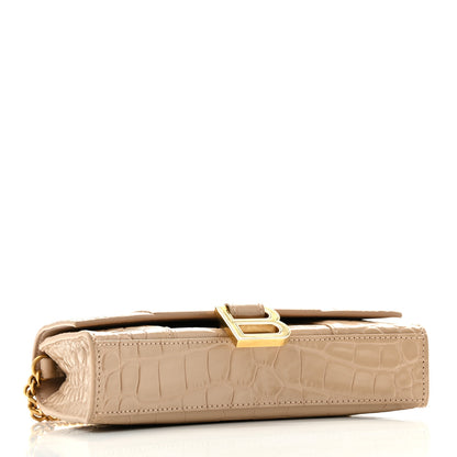 Balenciaga Shiny Calfskin Crocodile Embossed Hourglass Chain Bag Nude Beige 4 of 11