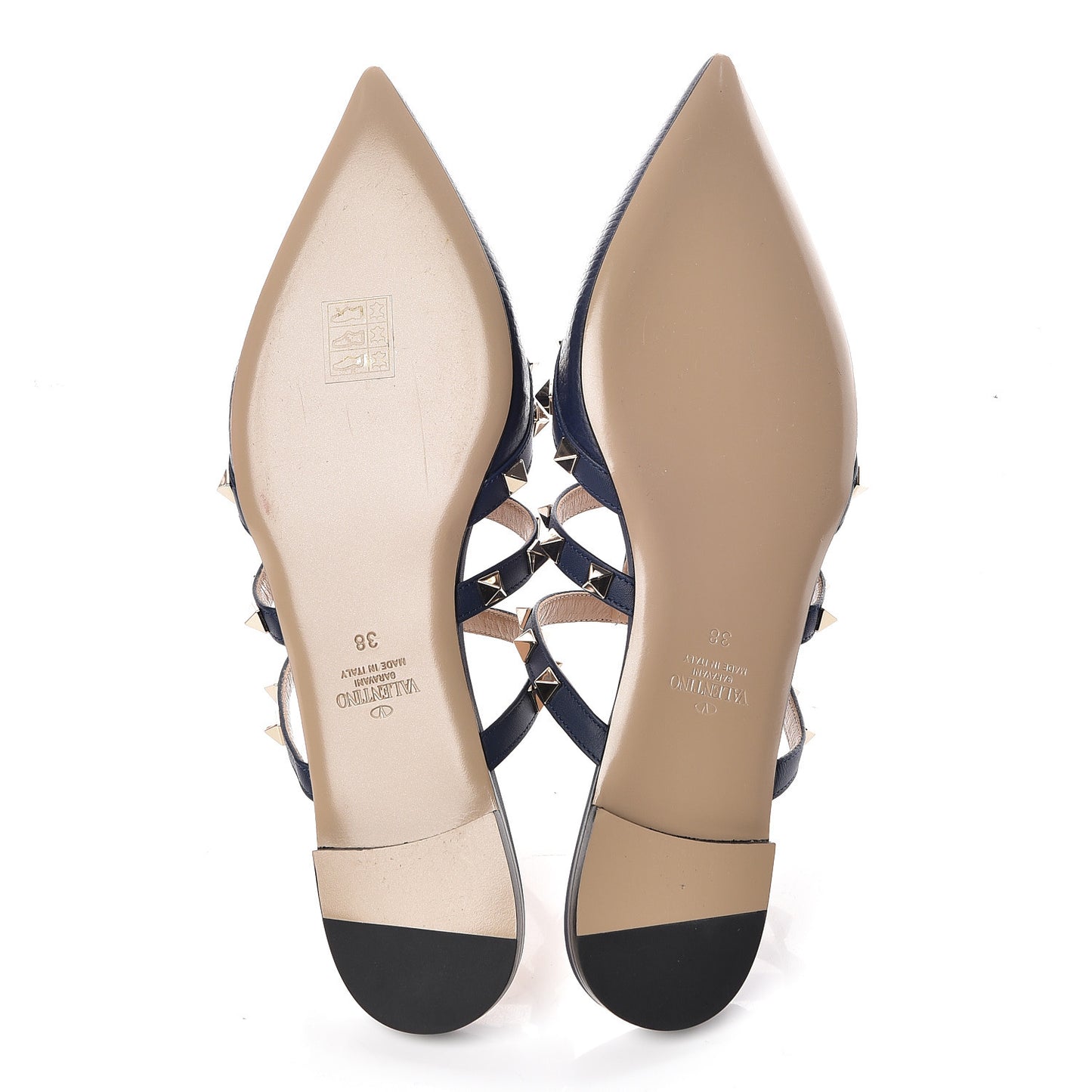 Pebbled Calfskin Rockstud Flat Cage Mules 38 Pure Blue
