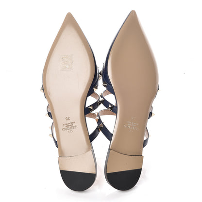 Valentino Garavani Pebbled Calfskin Rockstud Flat Cage Mules 38 Pure Blue 5 of 8