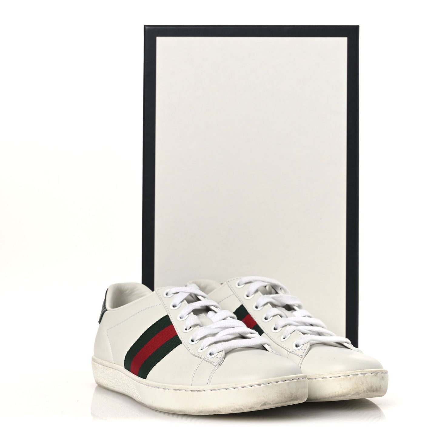 Calfskin Crocodile Web Womens Ace Sneakers 36 White Green