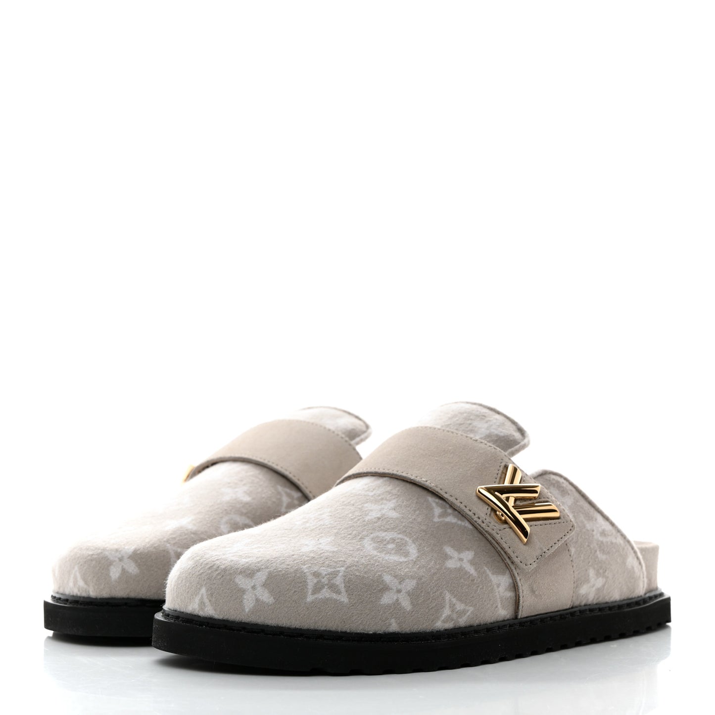 Monogram Wool Womens Cosy Flat Comfort Clog Mules 40 Light Grey
