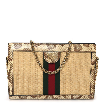 Gucci Raffia Elaphe GG Small Ophidia Chain Shoulder Bag Natural Cream Brown 1 of 10
