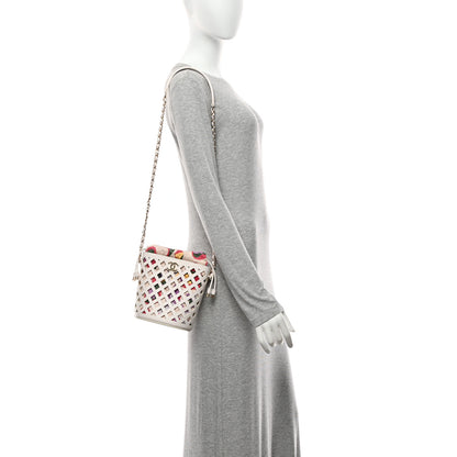 Chanel Lambskin Sea Through Bucket Drawstring Bag White Multicolor 2 of 14