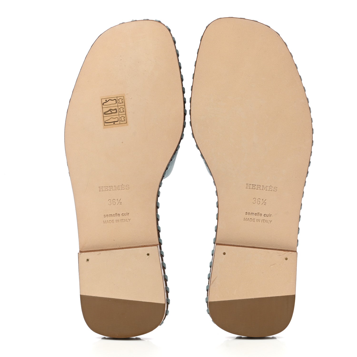 Hermes Box Calfskin Braided Oran Sandals 36.5 Vert D'Eau 5 of 9