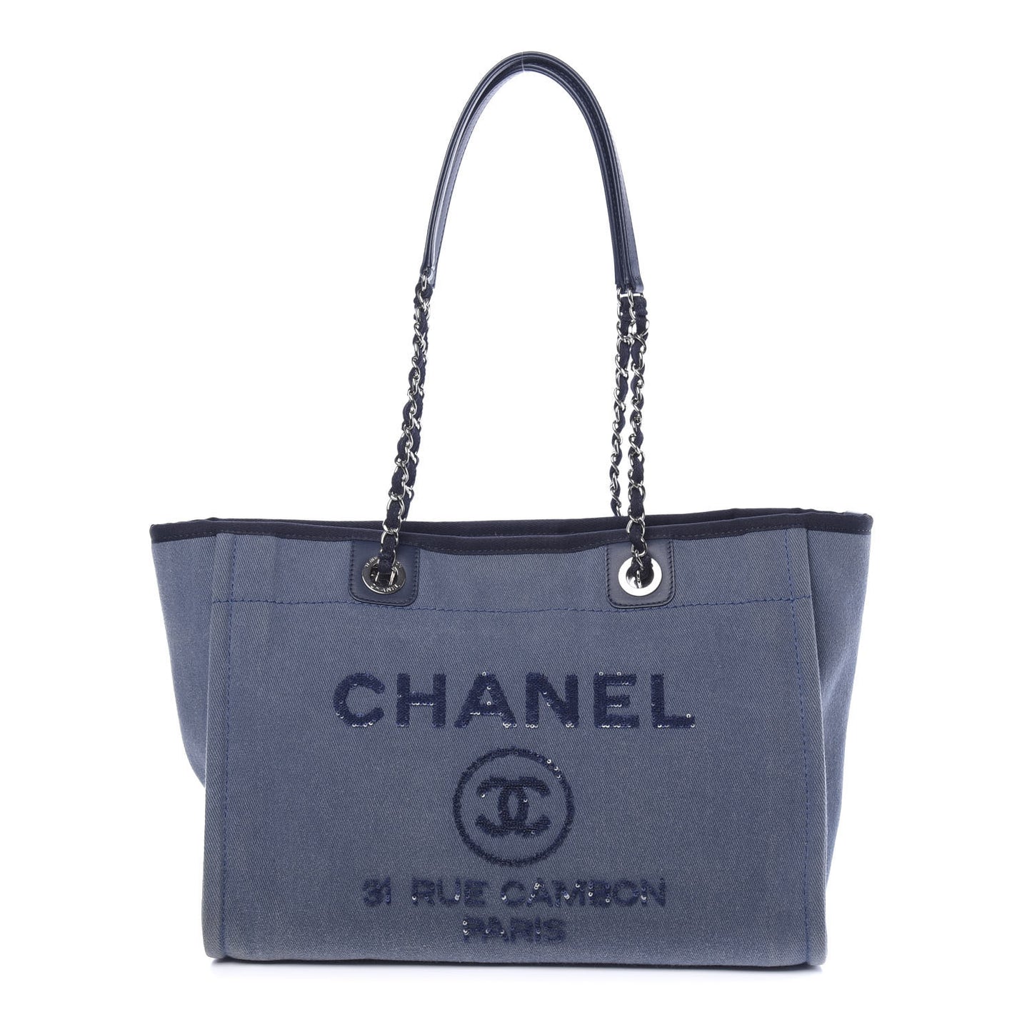 Canvas Sequin Small Deauville Tote Navy