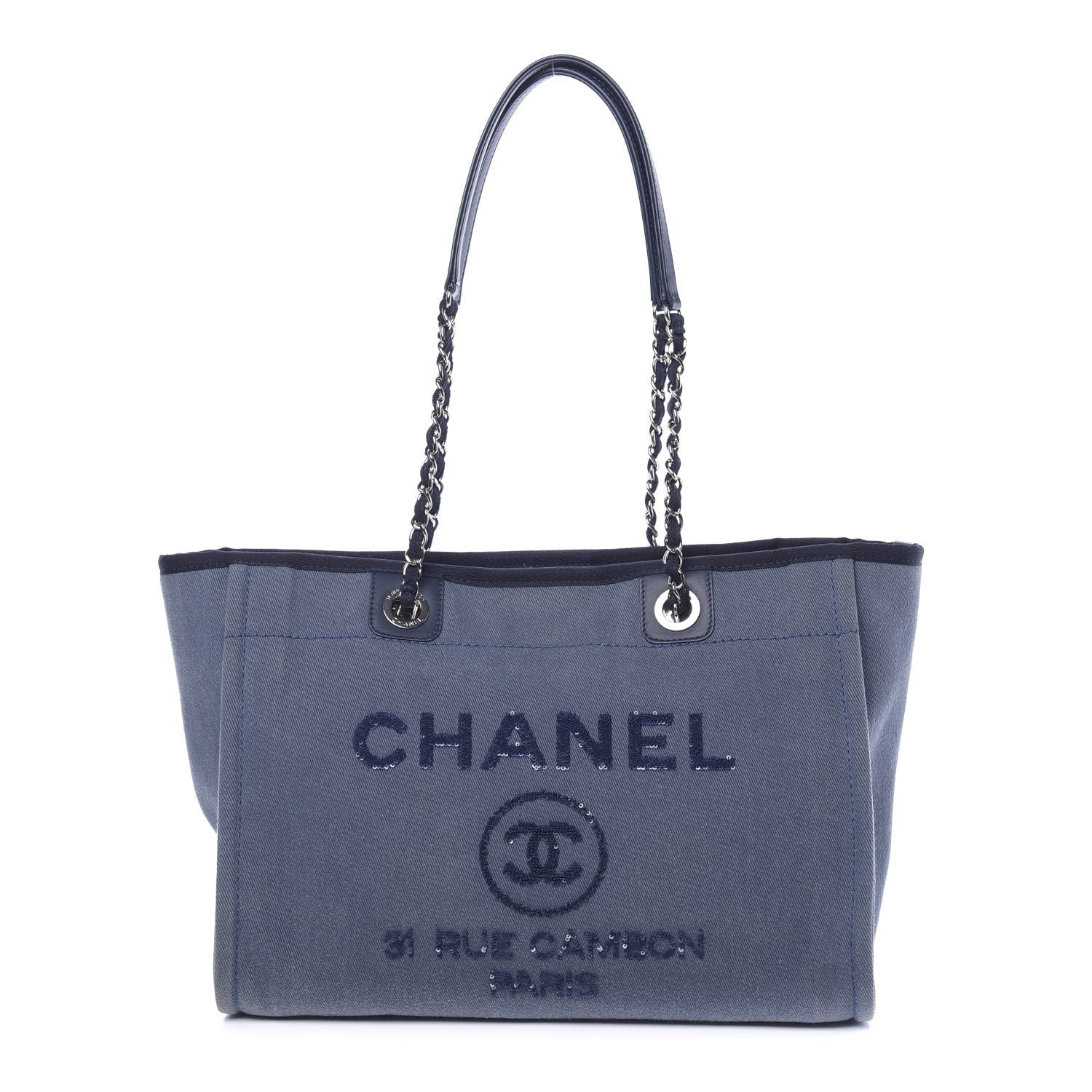 Chanel Canvas Sequin Small Deauville Tote Navy 1 of 10