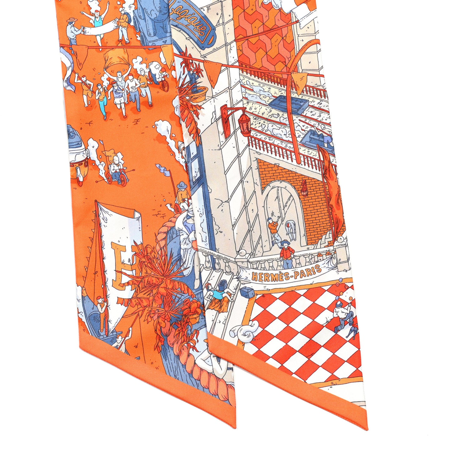 Silk Le Grand Prix du Faubourg Maxi Twilly Slim Orange Bleu Jean