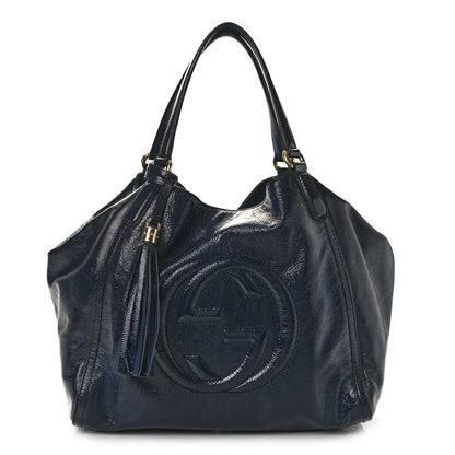 Gucci Vernice Naplack Medium Soho Shoulder Bag Uniform Blue 1 of 9