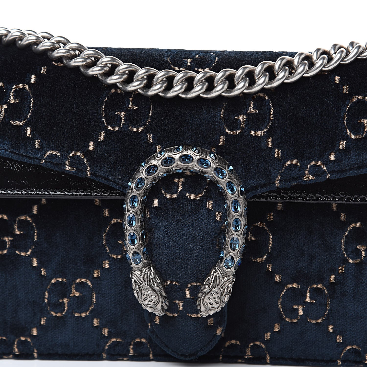 Gucci Velvet Skipper Crystal GG Monogram Small Dionysus Shoulder Bag Blue Beige Black 11 of 11