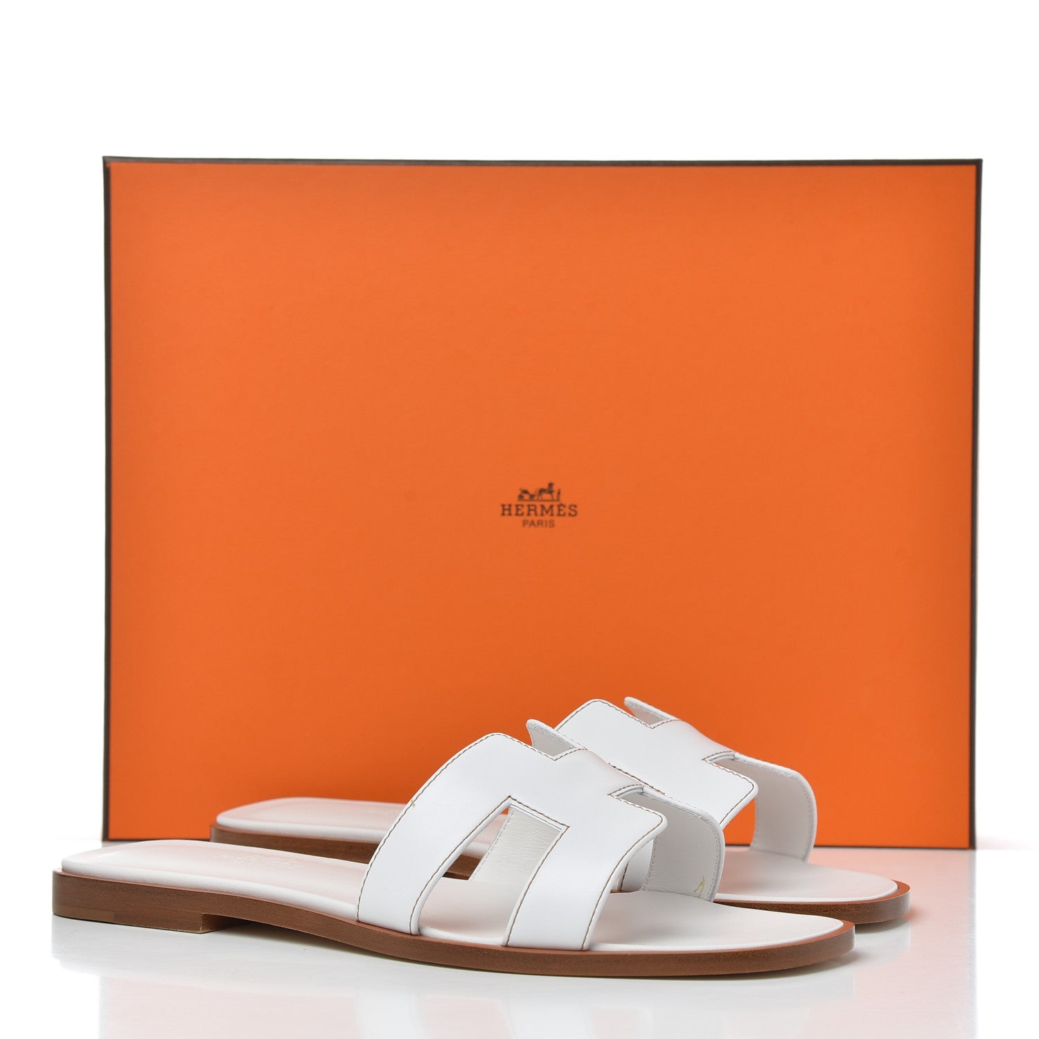 Hermes Box Calfskin Oran Sandals 36.5 White 9 of 9