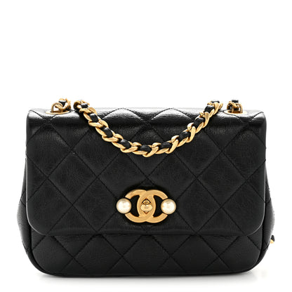 Chanel Glazed Calfskin Quilted Mini Pearl Side Flap Black 1 of 13