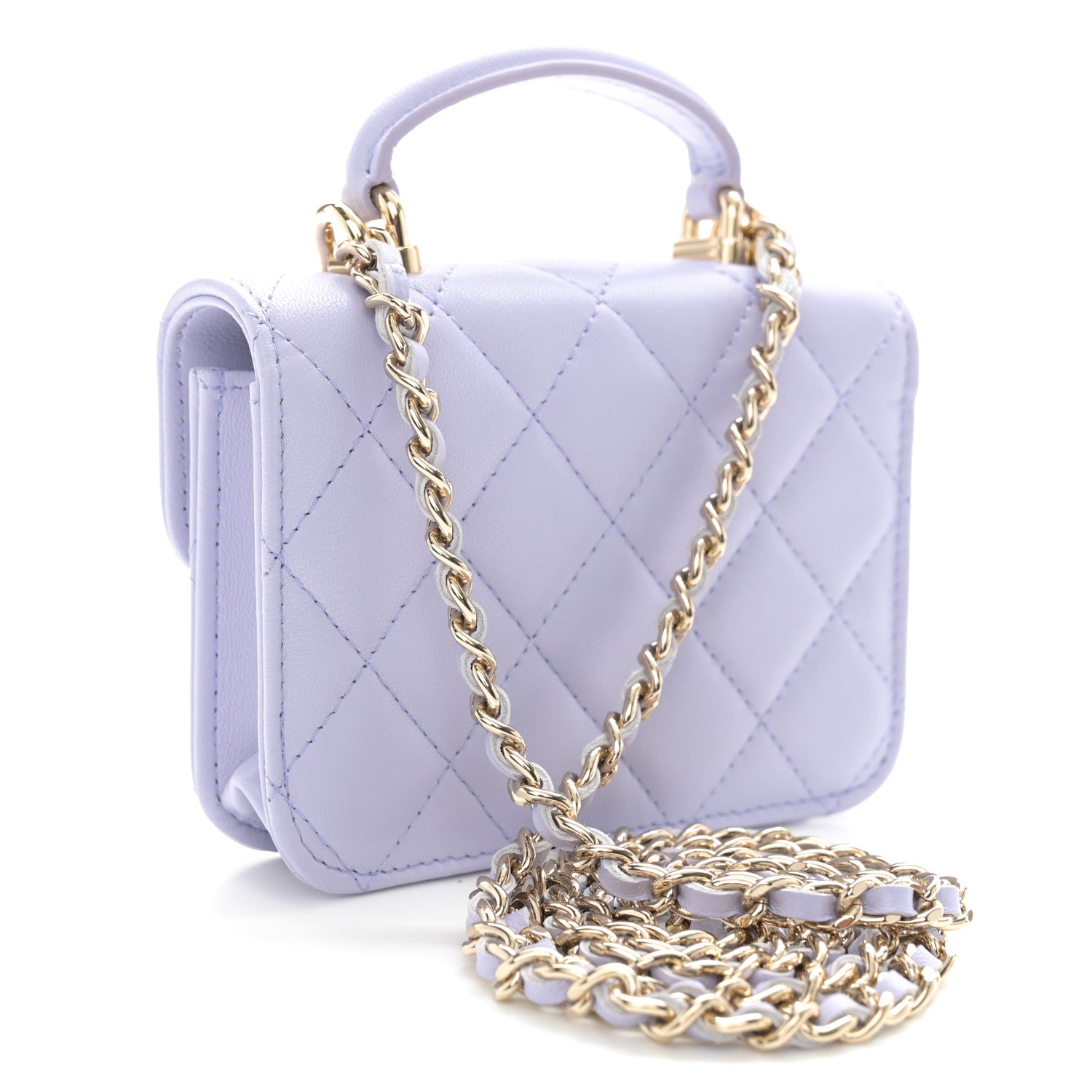 Chanel Lambskin Quilted Top Handle Flap Coin Purse With Chain Light Purple 3 of 13