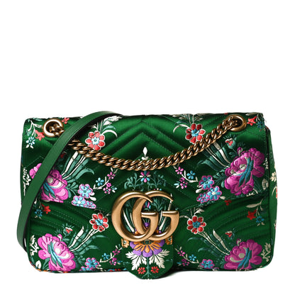 Gucci Jacquard Matelasse Floral Medium GG Marmont Shoulder Bag Green 1 of 17