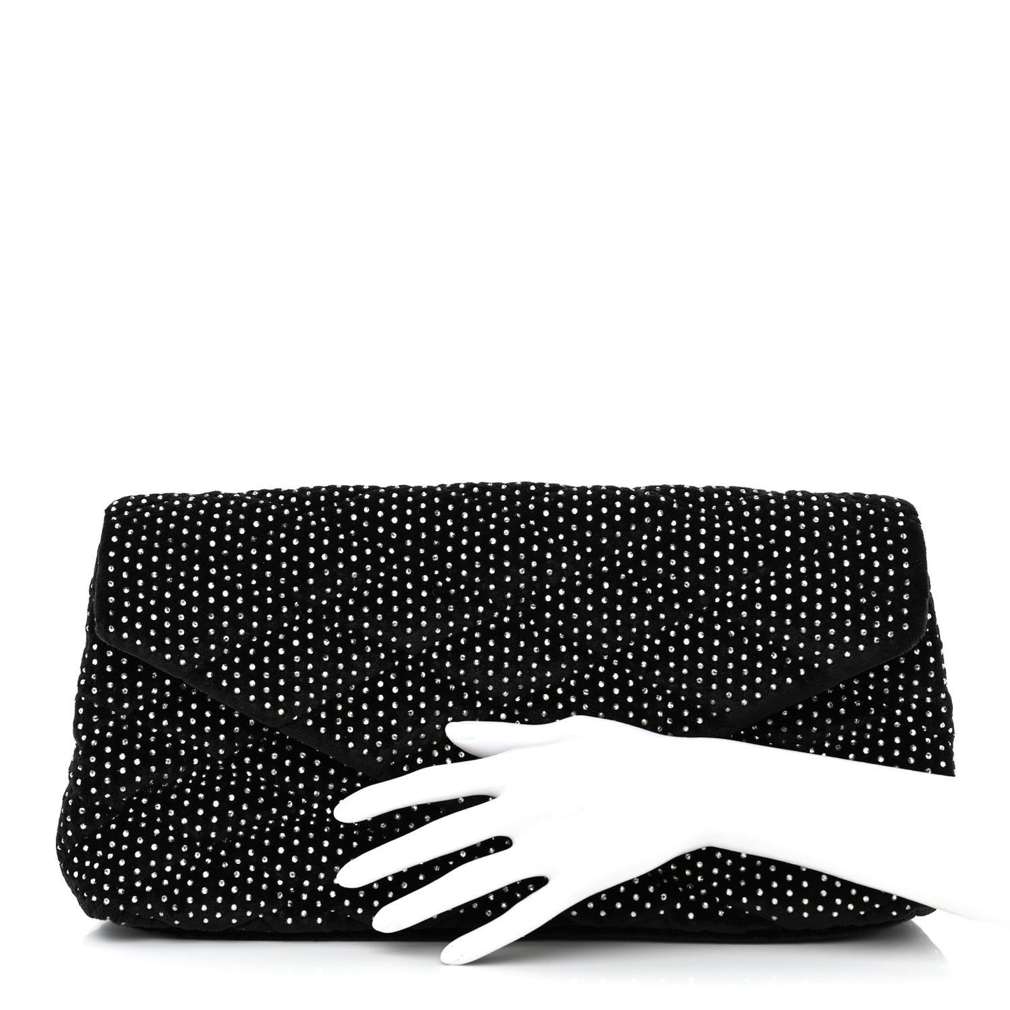 Velvet Lambskin Quilted Rhinestone Sade Puffer Envelope Clutch Black