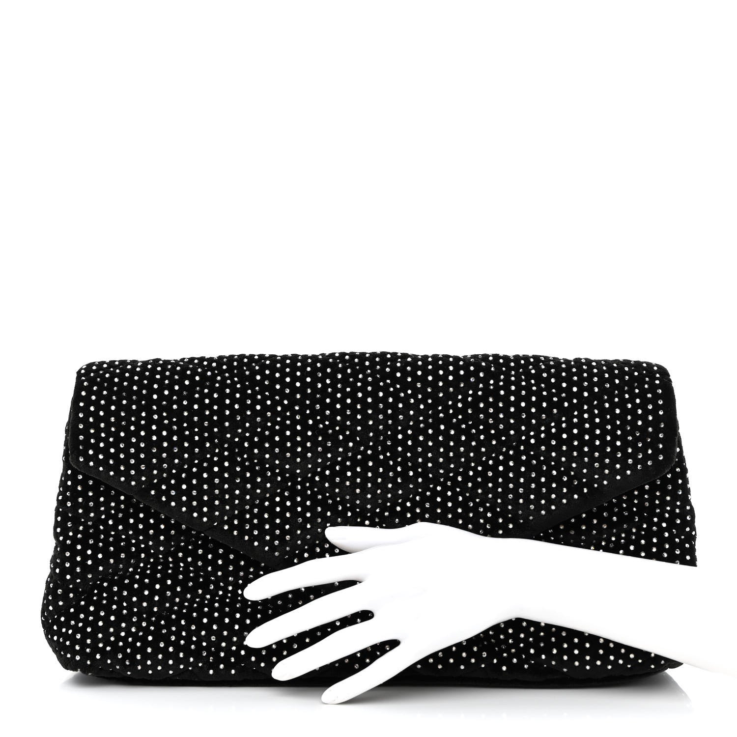 Saint Laurent Velvet Lambskin Quilted Rhinestone Sade Puffer Envelope Clutch Black 2 of 7